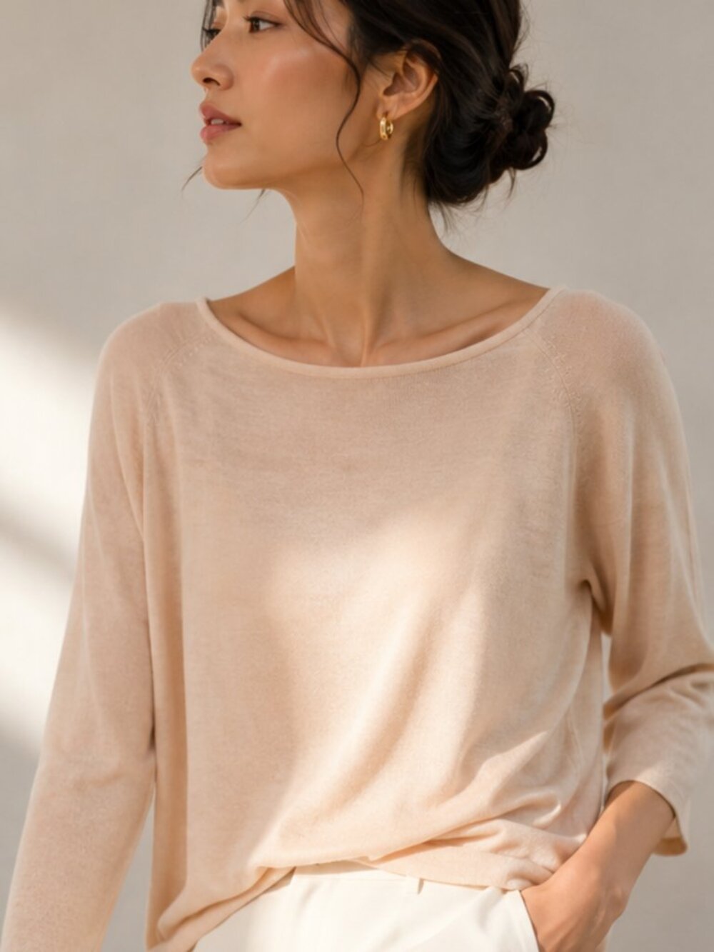 NWT SI AE Cashmere 100% Cashmere Open Back Tie Sweater Boxy Blush Pink M